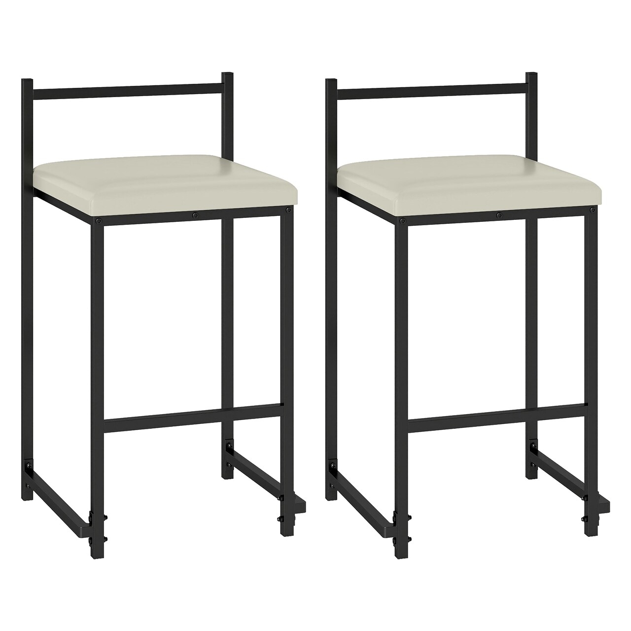 Set of 2 Stack-able Counter-Height Bar Stools with PU Leather & Footrest